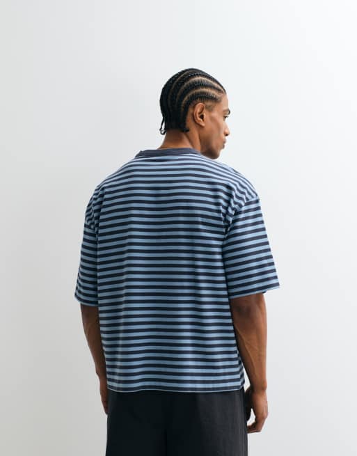 ASOS DESIGN - Blå oversized polo-T-shirt med striber, 4 af 5