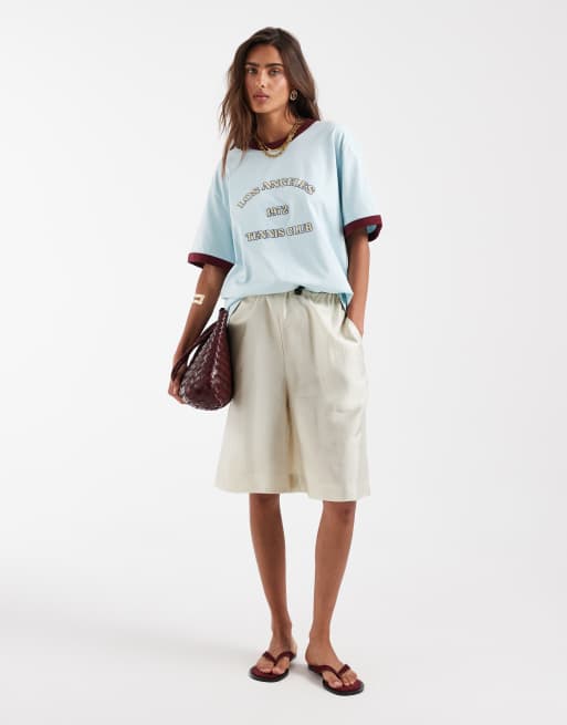ASOS DESIGN - Blå oversized ringer-T-shirt med 'LA'- og tennisgrafik, 2 af 4