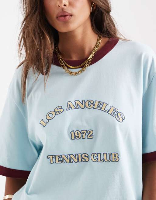 ASOS DESIGN - Blå oversized ringer-T-shirt med 'LA'- og tennisgrafik, 3 af 4