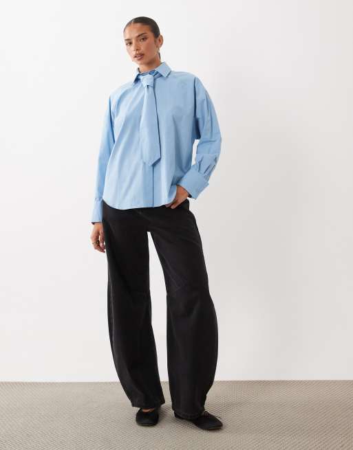 ASOS DESIGN - Blå oversized skjorte med bindebånd, 2 af 4