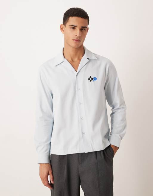 ASOS DESIGN - Blå oversized skjorte med broderi på ryggen i firkantet pasform, 3 af 5