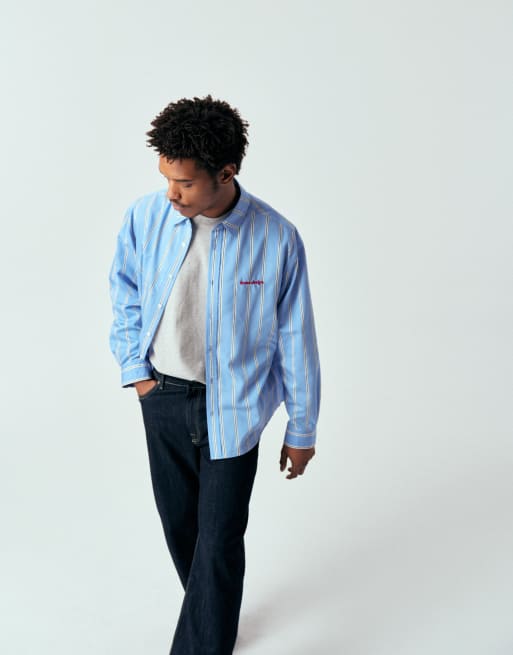 ASOS DESIGN - Blå oversized skjorte med striber og broderi på brystet, 2 af 5