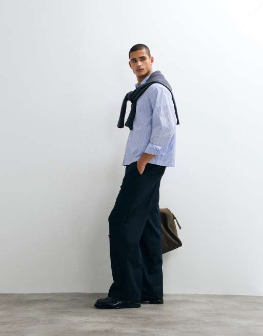 ASOS DESIGN - Blå oversized skjorte med striber og firkantet pasform, 2 af 5