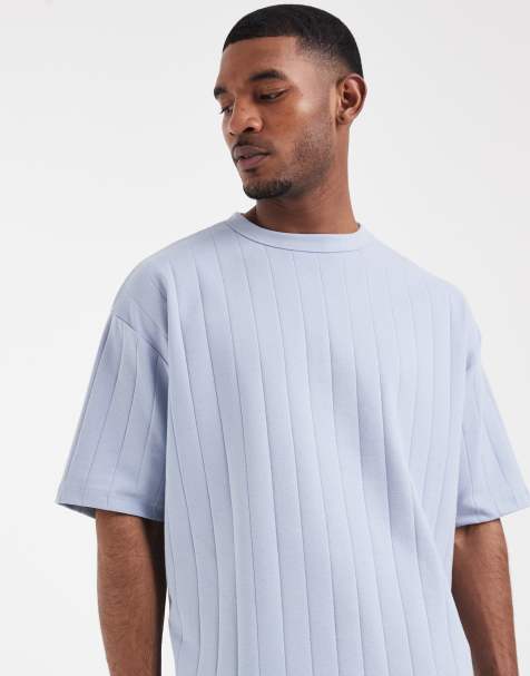 ASOS DESIGN - Blå oversized T-shirt i bred ribstrik - view 1