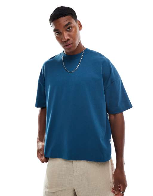 ASOS DESIGN - Blå oversized T-shirt i kraftigt stof i firkantet pasform