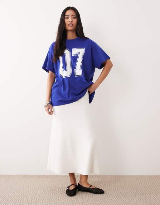 ASOS DESIGN - Blå oversized T-shirt med college-nummer, 2 af 4