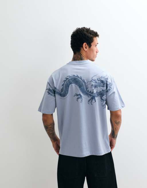 ASOS DESIGN - Blå oversized T-shirt med dragegrafik, 4 af 5