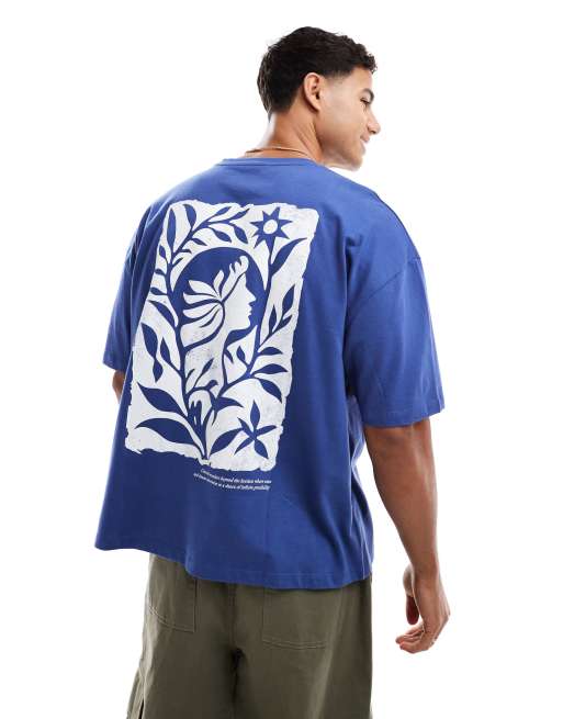 ASOS DESIGN - Blå oversized T-shirt med kosmisk grafik i firkantet pasform, 2 af 4
