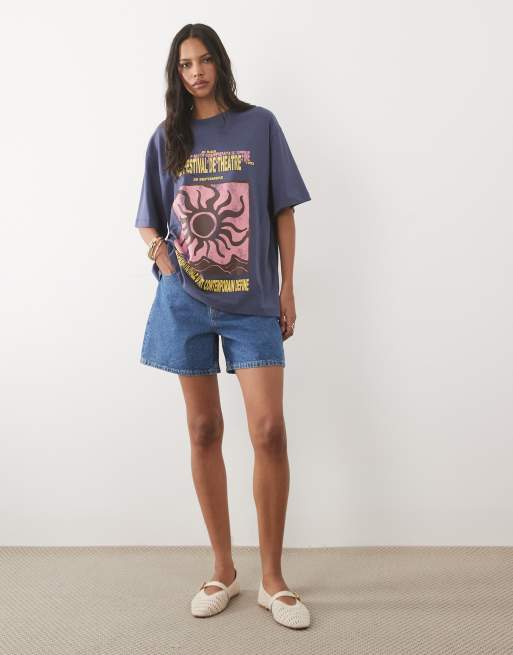 ASOS DESIGN - Blå oversized T-shirt med 'Le Festival de Theatre'-solgrafik, 3 af 4