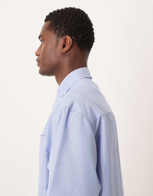 ASOS DESIGN - Blå oversized T-shirt med lommedetalje og striber i firkantet pasform, 4 af 5