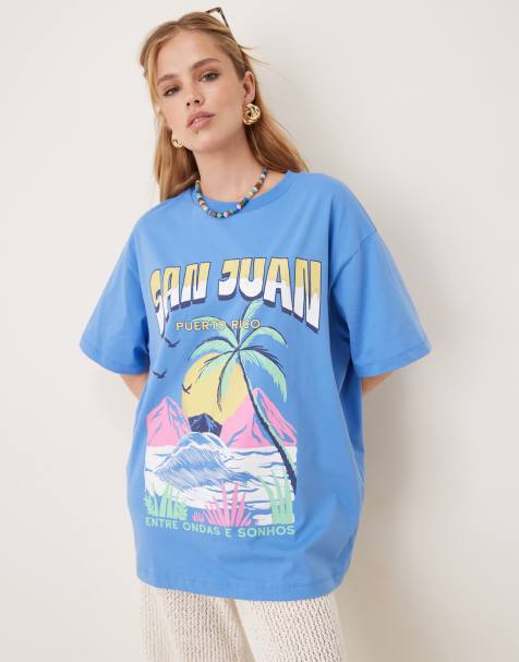 ASOS DESIGN - Blå oversized T-shirt med 'San Juan'- og palmetræsgrafik - view 1