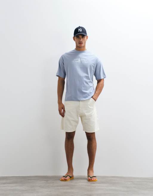 ASOS DESIGN - Blå oversized T-shirt med tekstgrafik, 4 af 5