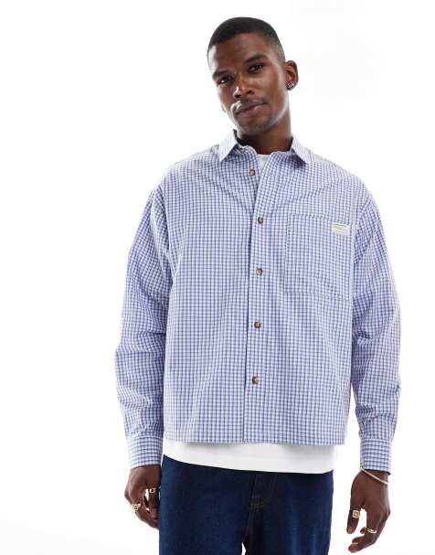 ASOS DESIGN - Blå oversized ternet med mærke og tern i firkantet pasform - view 1