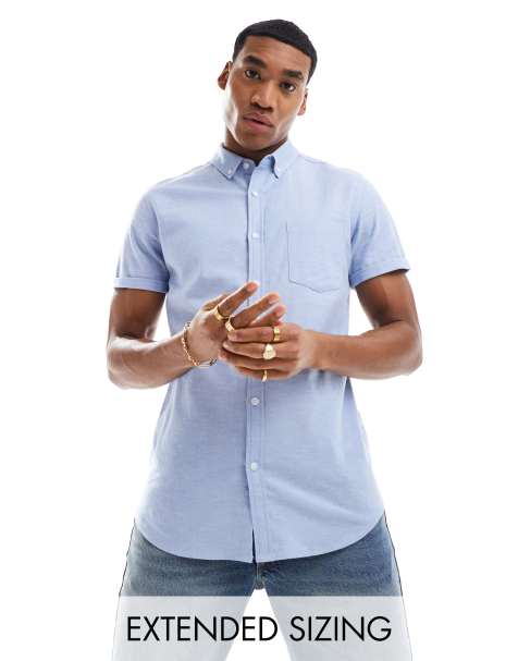 ASOS DESIGN - Blå Oxford-skjorte med korte ærmer i slim fit - view 1
