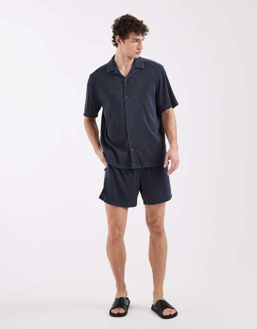 ASOS DESIGN – Blå, plisserad skjorta i regular fit med platt krage, del av set, 2 av 5