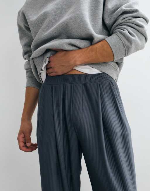 ASOS DESIGN - Blå plisserede joggingbukser med vide ben, 5 af 5