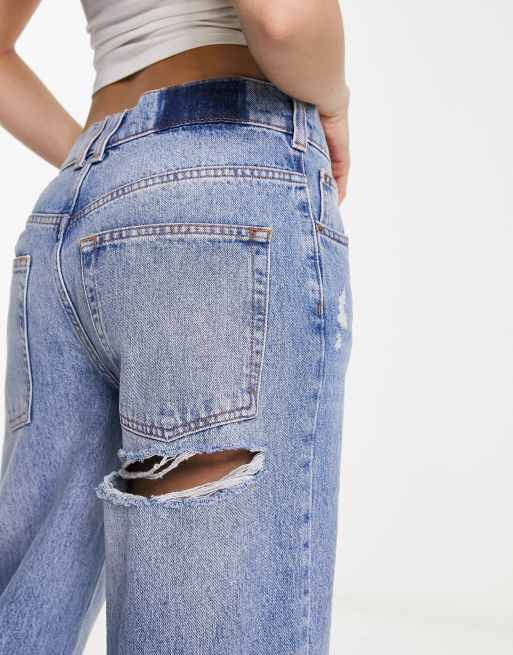 ASOS DESIGN - Blå posede boyfriend-jeans med mellemhøj talje og flænger, 3 af 5