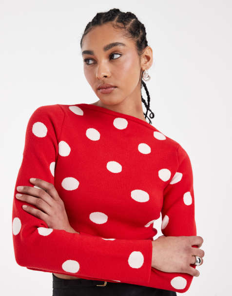 ASOS DESIGN – Blå, prickig, finstickad topp med båtringning - view 1