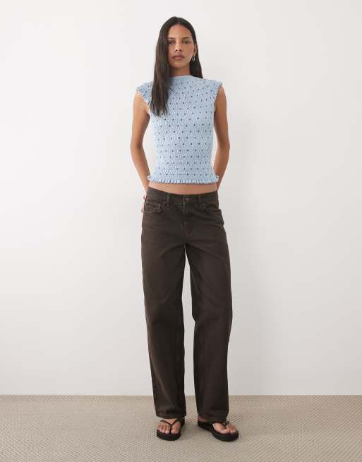 ASOS DESIGN – Blå, prickig, stickad topp med smock, 2 av 4