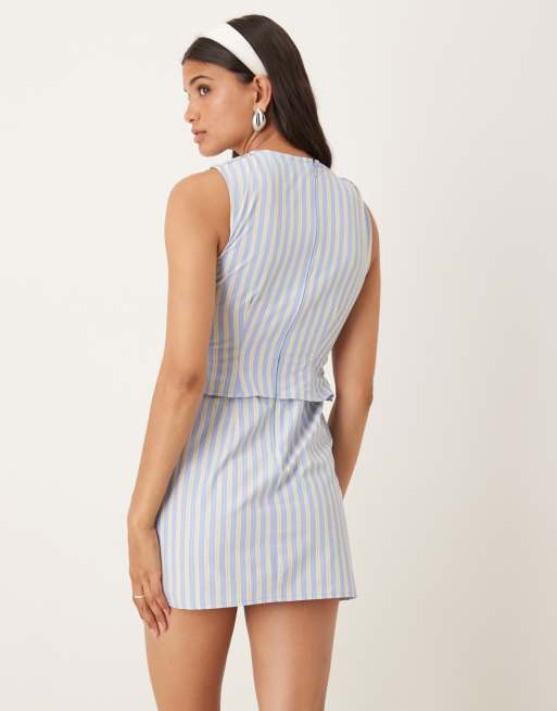 ASOS DESIGN – Blå, randig miniklänning med rak halsringning, 2 av 4