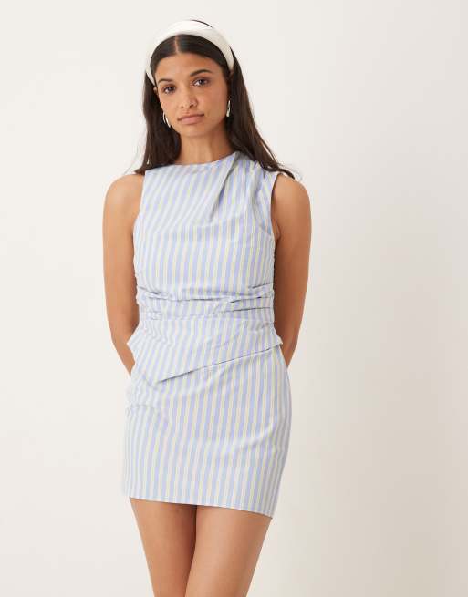 ASOS DESIGN – Blå, randig miniklänning med rak halsringning, 4 av 4