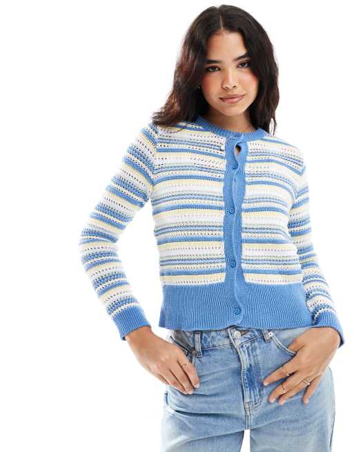 ASOS DESIGN – Blå, randig och stickad kofta