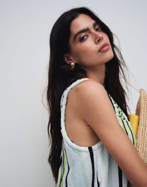 ASOS DESIGN – Blå, randig solklänning i minilängd och tech-tyg med rysch, 2 av 8