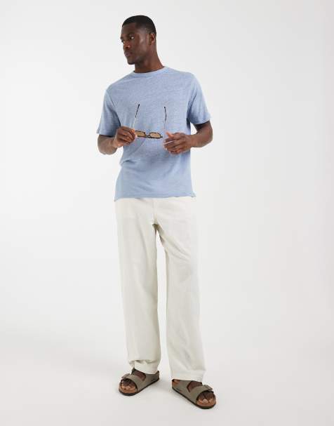 ASOS DESIGN – Blå, regular t-shirt i rent linnetyg - view 1