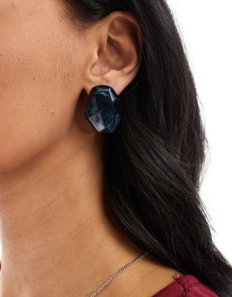 ASOS DESIGN - Blå øreringe med abstrakt, ovalt design i resin - view 1