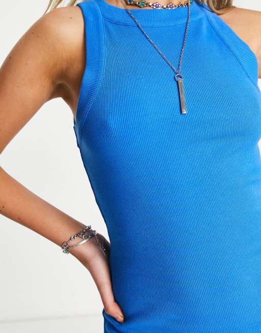 ASOS DESIGN - Blå ribstrikket tanktop-midikjole med racerhals, 4 af 4