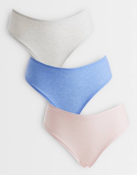 ASOS DESIGN – Blå, rosa och gräddvita ribbade trosor med hög midja, 3-pack - view 1