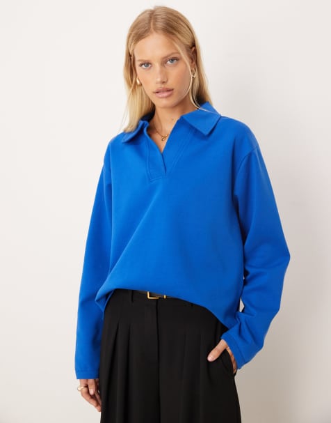 ASOS DESIGN – Blå rugbytröja i dubbelvävd jersey med långa ärmar - view 1