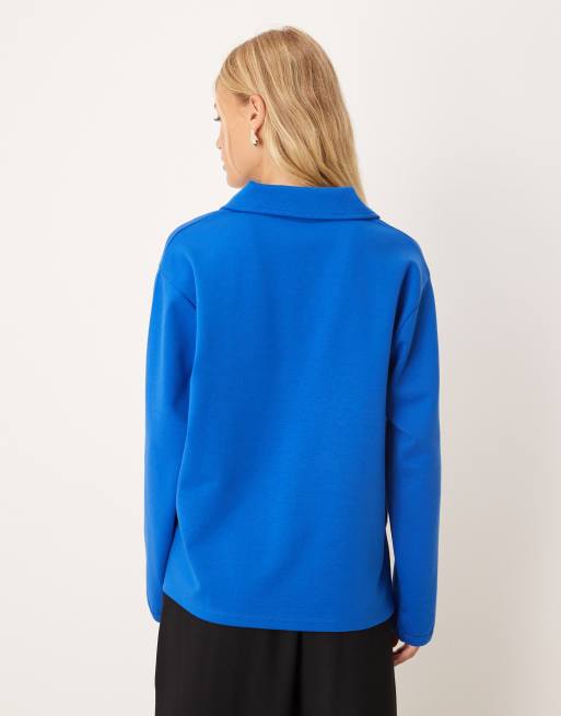 ASOS DESIGN – Blå rugbytröja i dubbelvävd jersey med långa ärmar, 3 av 4