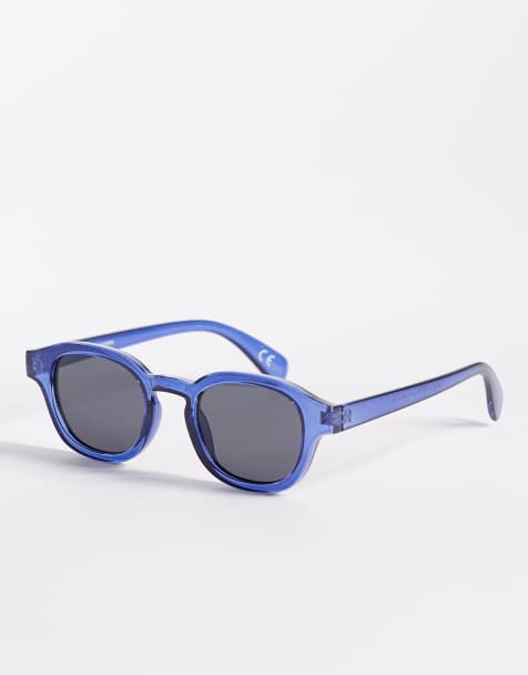 ASOS DESIGN – Blå, runda solglasögon med rökiga glas - view 1