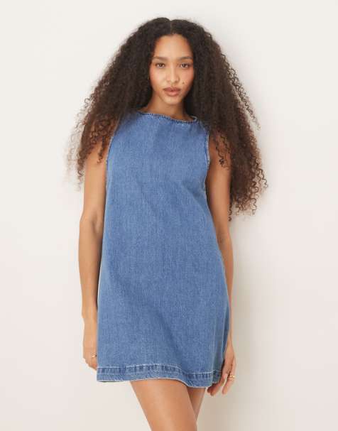 ASOS DESIGN - Blå shift-minikjole i denim - view 1