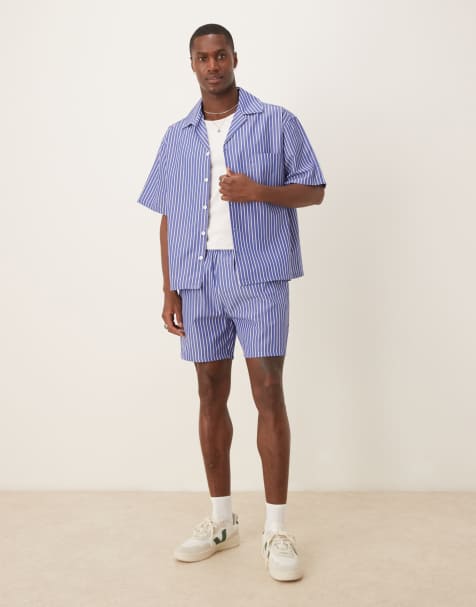 ASOS DESIGN - Blå shorts med striber - Del af sæt - view 1