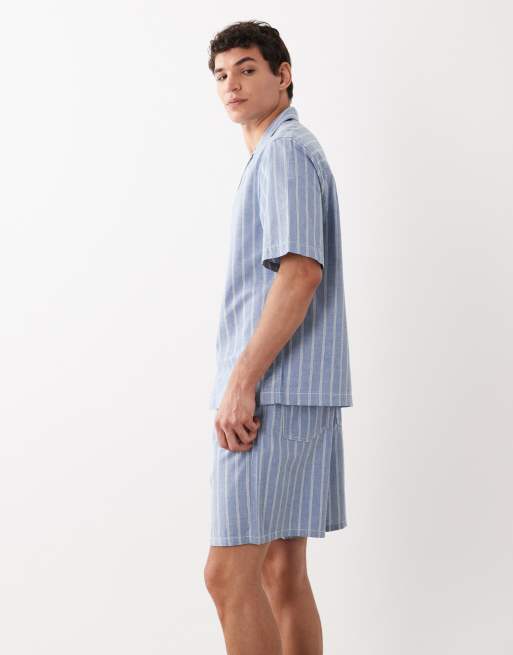 ASOS DESIGN - Blå shorts med vide ben og striber - Del af sæt, 3 af 5
