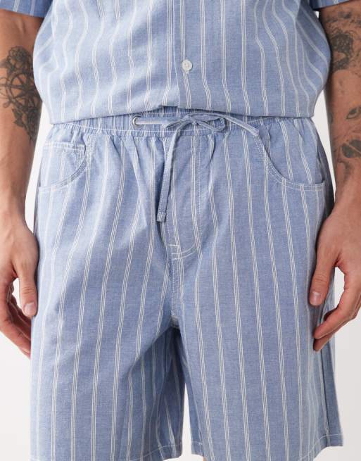 ASOS DESIGN - Blå shorts med vide ben og striber - Del af sæt, 4 af 5