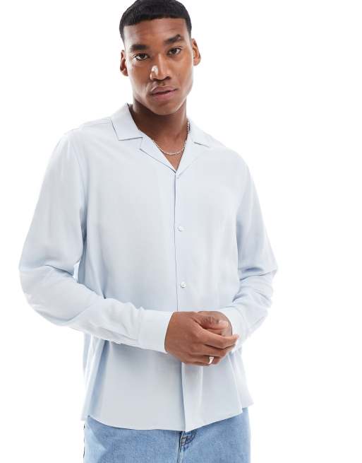 ASOS DESIGN – Blå skjorta i linnemix och oversize med platt krage
