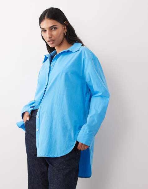 ASOS DESIGN – Blå skjorta i oversize med breda manschetter och rundad nederkant - view 1