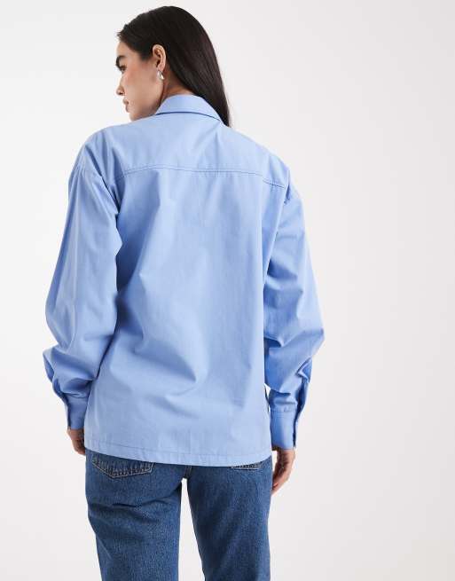 ASOS DESIGN – Blå skjorta i oversize med indragen detalj och rosett, 4 av 4