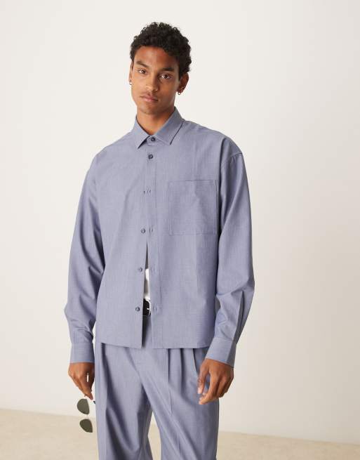 ASOS DESIGN – Blå skjorta i oversize och 90-talsstil med boxig passform och textur, del av set, 2 av 4