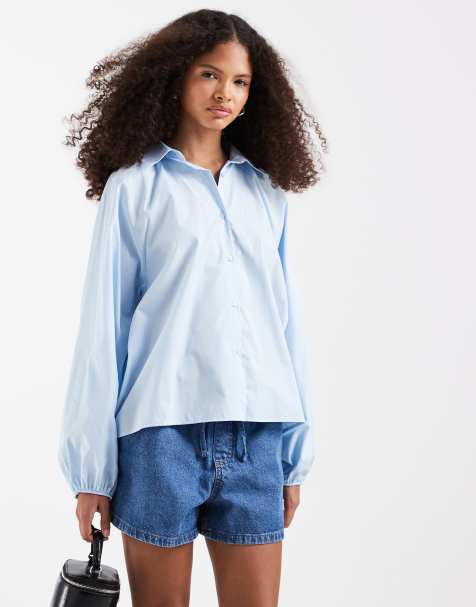 ASOS DESIGN – Blå skjorta i oversized fit med ballongärmar - view 1
