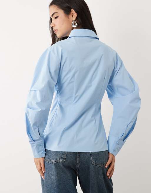 ASOS DESIGN – Blå skjorta med indragen midja och kokongärmar, 4 av 4