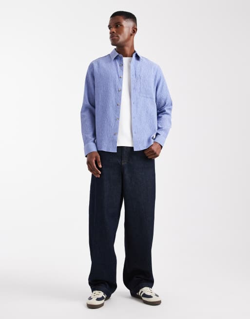 ASOS DESIGN - Blå skjorte i bæk-og-bølge-stof i regular fit, 2 af 5