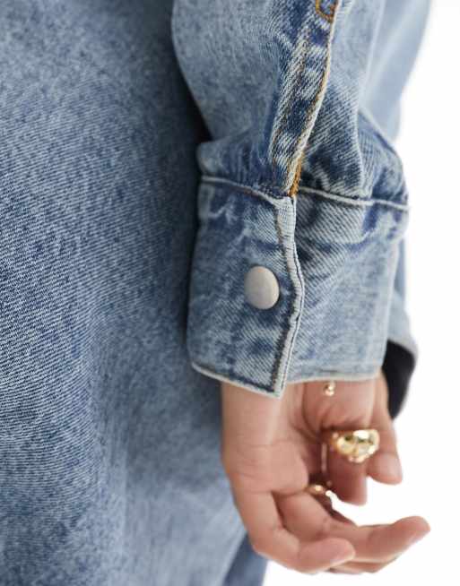 ASOS DESIGN – Blå skjortklänning av denim i maxilängd med fickor framtill, 3 av 4