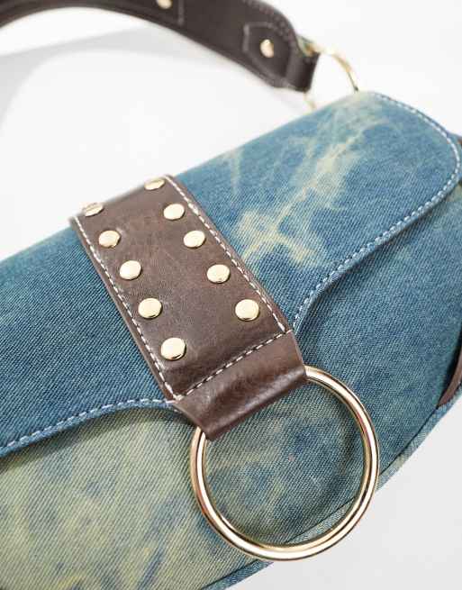 ASOS DESIGN - Blå skuldertaske i vasket denim med metaldetalje, 3 af 4