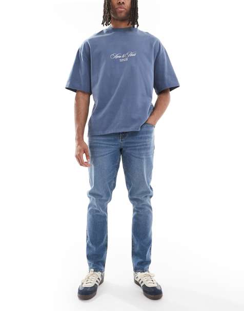 ASOS DESIGN – Blå slim jeans med mellanljus tvätt - view 1