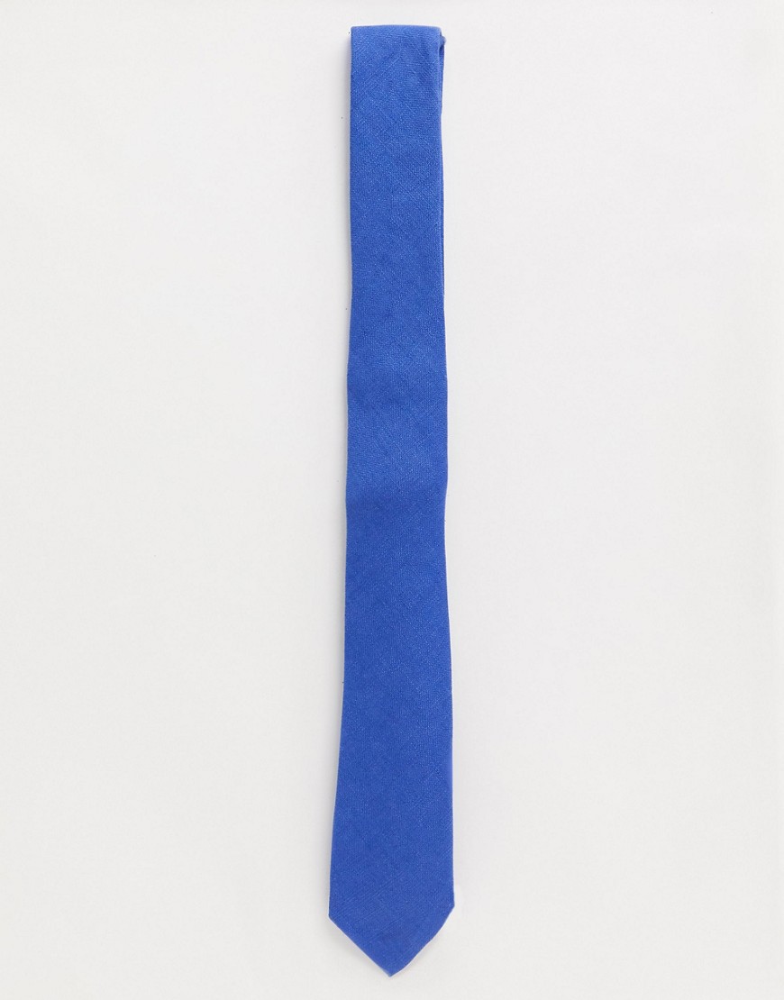 ASOS DESIGN – Blå smal slips i linnetyg