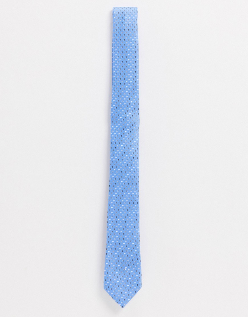 ASOS DESIGN – Blå smal slips med geometriskt mönster-Marinblå